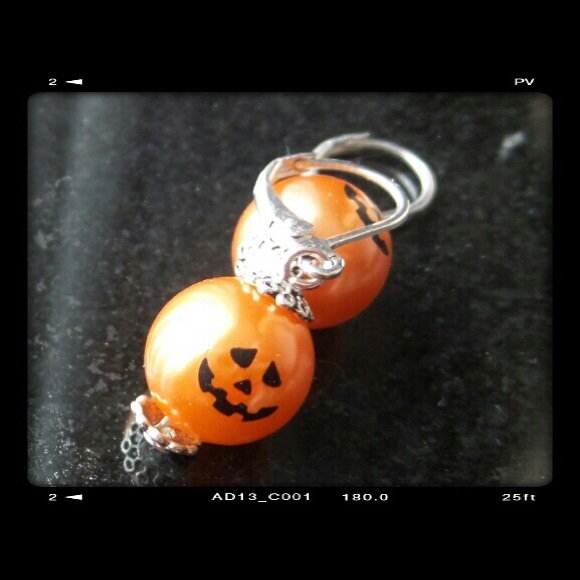 Acrylic Pumpkin Face Lever Back Earrings - Picture 4 of 8